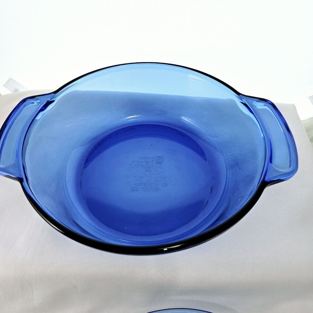 Anchor Hocking Cobalt Casserole Bowl w/ Lid 2qt handles 9" vtg blue kitchen - Picture 9 of 15